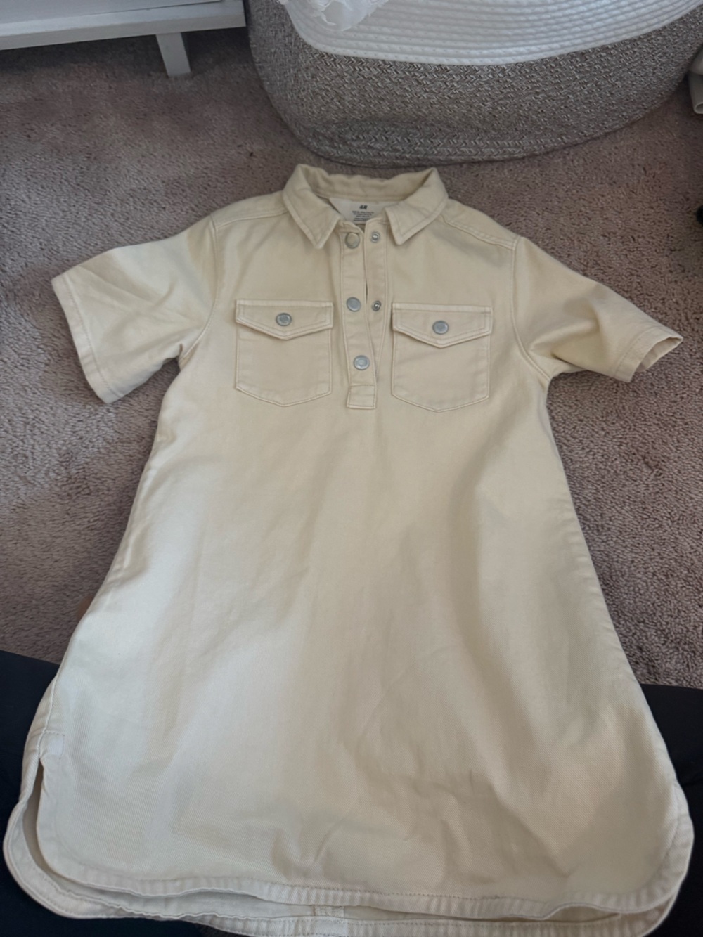 Kids Jean Dress with Chest Pockets - Cream